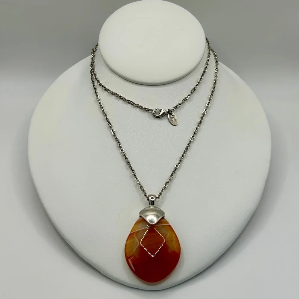 Lia Sophia Kiam Family Silver & Agate Stone Pendant Necklace